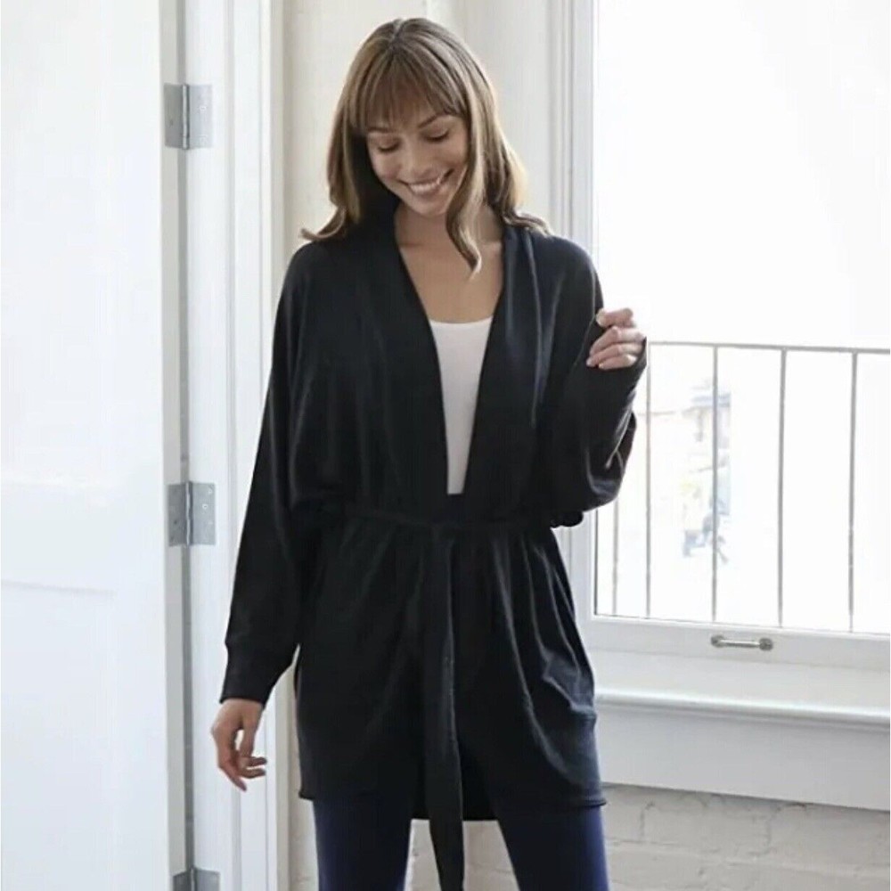 Yummie Cardigan Cocoon Wrap Slub Knit Lounge Belted Open Sweater Size S